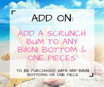 Add Scrunch Bum to Bikini Bottoms, Add On Detail to Bikinis, Dress up your Two Piece Swimwear, Make it Sexy with Bottom Accessory